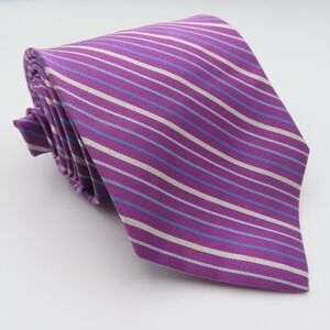 Brooks Brothers Tie Purple White Striped 3.75" Wide 58" Long USA Silk
